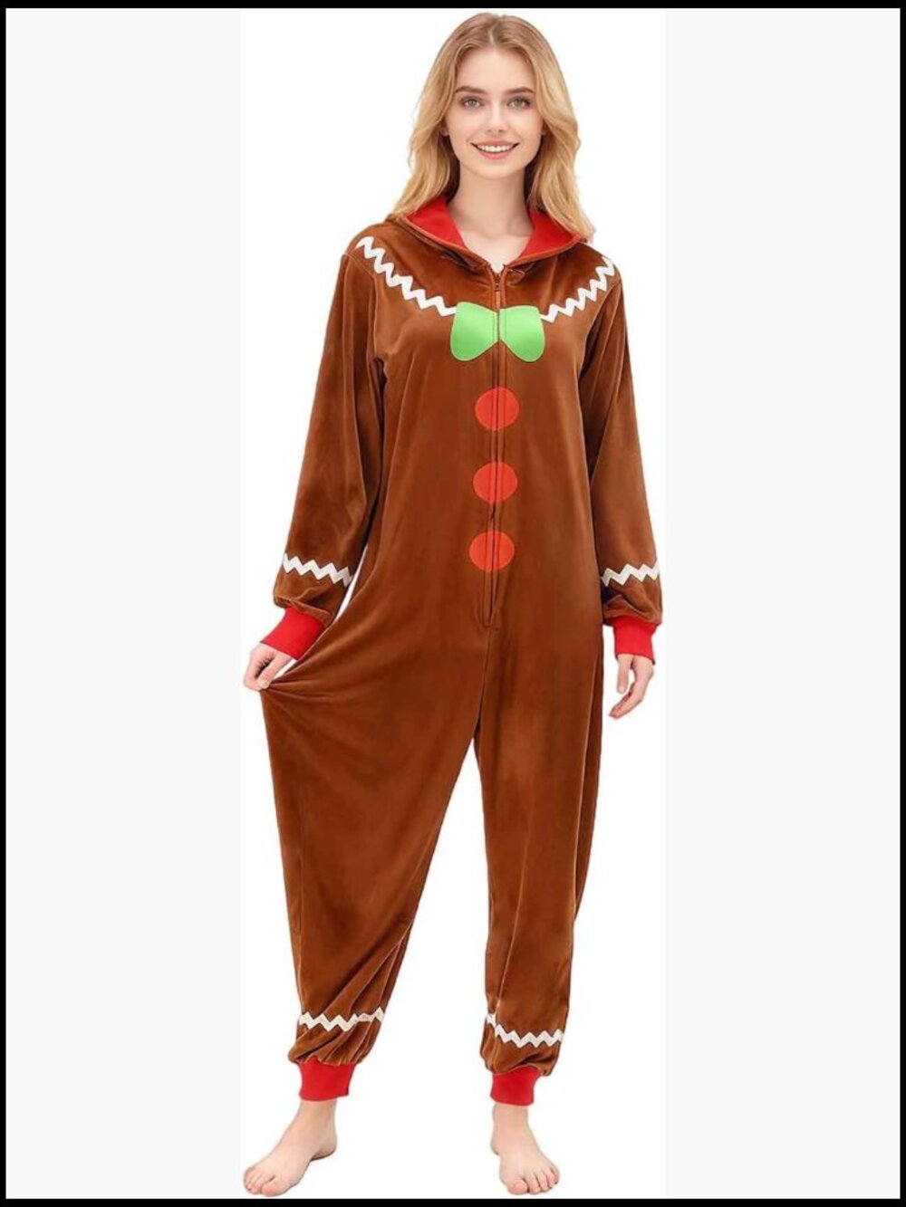 Cotton Polyester Blend Hooded Zipper Pajamas Long Sleeve One-Piece Sleepwear